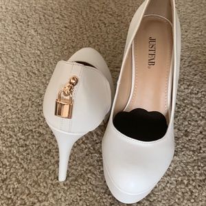 Brand New White lock platform heel no foot pads.